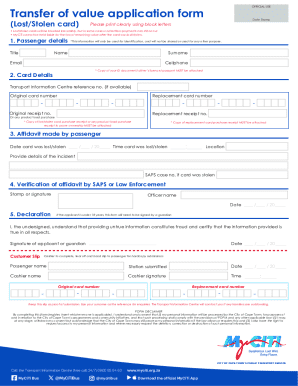 Transfer of value application form - (Lost/Stolen card) - MyCiTi
