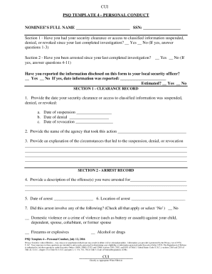 PSQ Template 4 – Personal Conduct