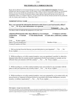 PSQ Template 3 - Foreign Travel