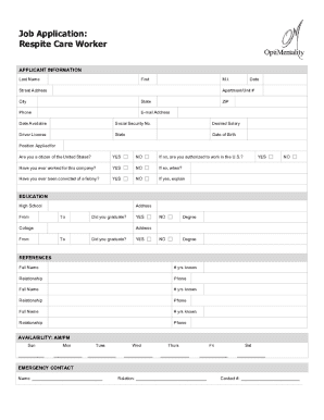 Respite Care Worker Job Application