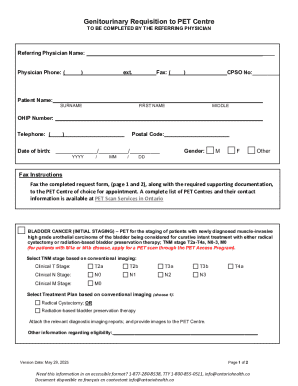 Genitourinary Requisition to PET Centre