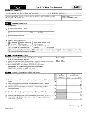 Arizona Form 345 Credit for New Employment 2025