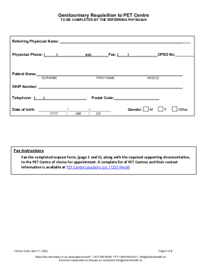Genitourinary Requisition to PET Centre