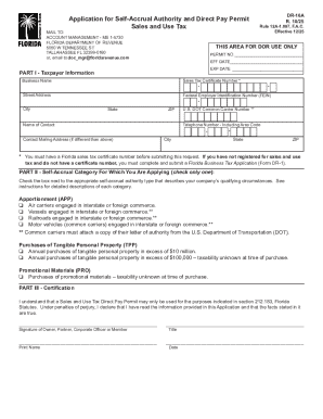 Florida Self-Accrual Authority and Direct Pay Permit DR-16A