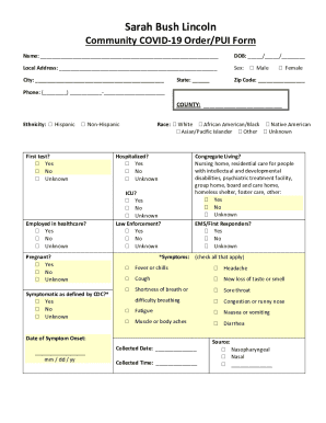 Sarah Bush Lincoln Community COVID-19 Order/PUI Form