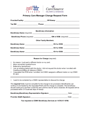 Primary Care Manager Change Request Form