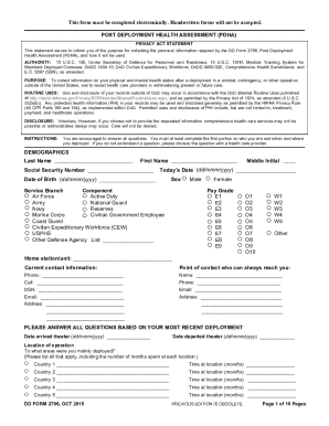 Post Deployment Health Assessment Form