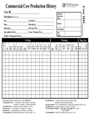 Commercial Cow Production History Form