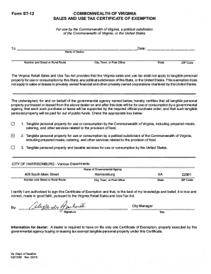 Virginia Sales and Use Tax Certificate of Exemption