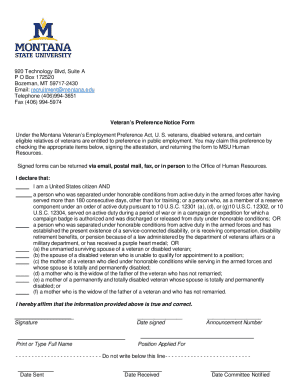 Montana Veteran’s Preference Notice Form