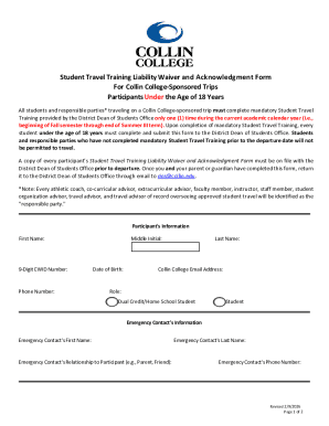 Student Travel Training Liability Waiver and Acknowledgment Form