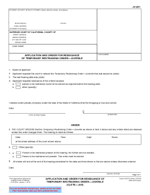 California Temporary Restraining Order Juvenile Reissuance