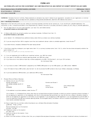 Form ADV Investment Adviser Registration