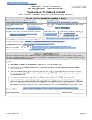 ICE Form I-983 Training Plan for STEM OPT Students