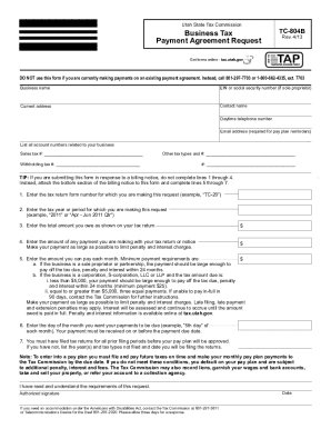 Utah Business Tax Payment Agreement Request