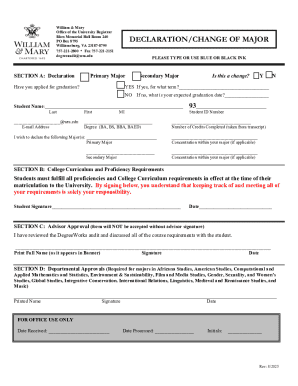 Declaration/Change of Major Form