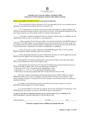 Military Tuition Assistance Statement of Understanding