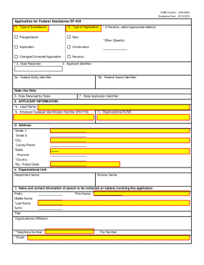 US Federal Assistance Application SF-424
