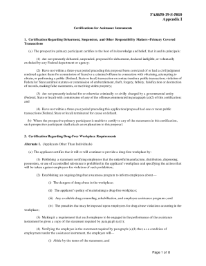 US Federal Certifications for Assistance Instruments
