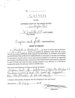 Proof of Service and Request to Waive Court Fees