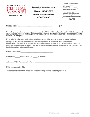 University of Central Missouri Identity Verification Form
