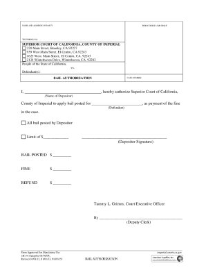California Bail Authorization Form