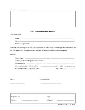 Belgium Odometer Replacement Attestation