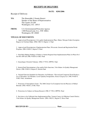 Receipt of Delivery for EPA Documents