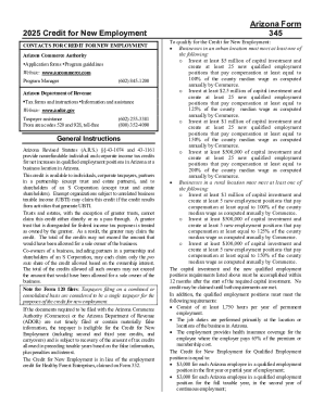 Arizona Form 345 Credit for New Employment