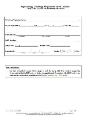 Gynecology Oncology Requisition to PET Centre