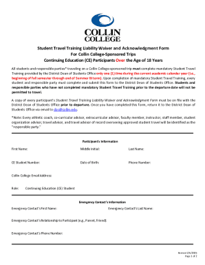 Student Travel Training Liability Waiver and Acknowledgment Form