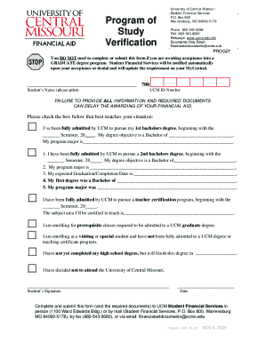 University of Central Missouri Financial Aid Verification Form