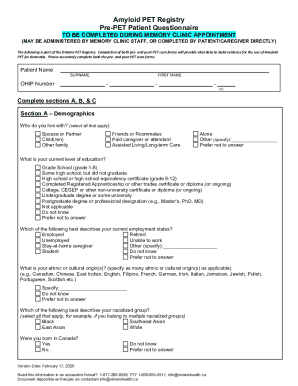Amyloid PET Registry Pre-PET Patient Questionnaire