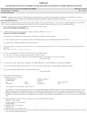 Form ADV Investment Adviser Registration