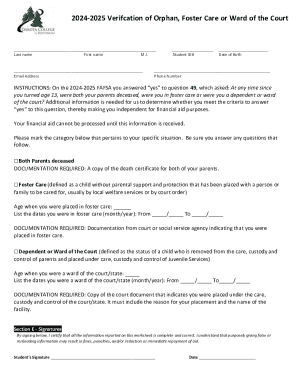 2024-2025 Verification of Orphan, Foster Care or Ward of the Court