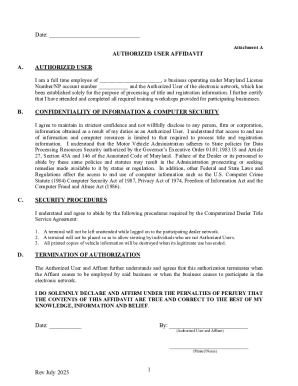 Maryland Authorized User Affidavit