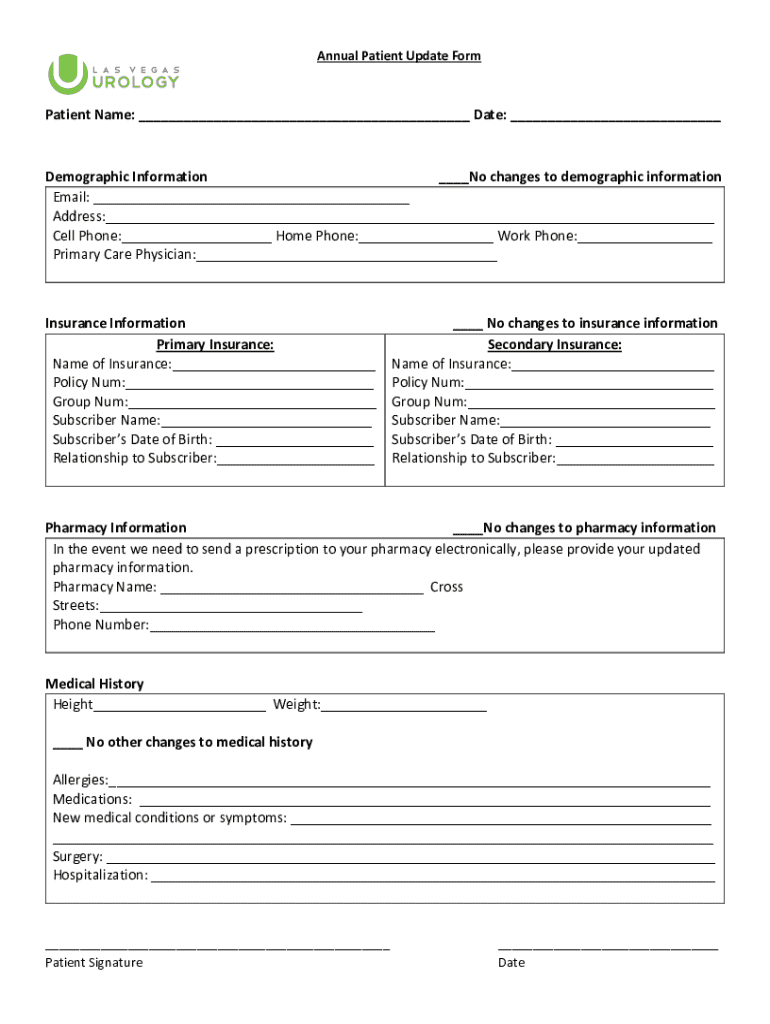 Annual Patient Update Form - Blank Fillable Template | Fill Out, Print ...