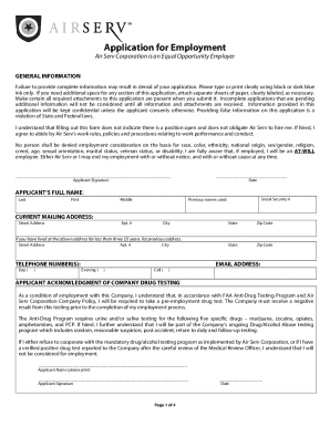 Air Serv Corporation Employment Application