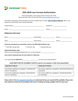 2025-2026 Loan Increase Authorization Form