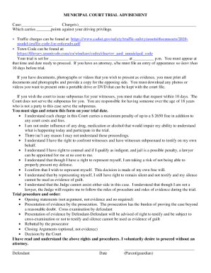 Municipal Court Trial Advice Form