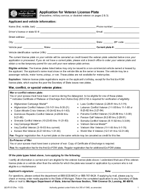 Michigan Veteran License Plate Application