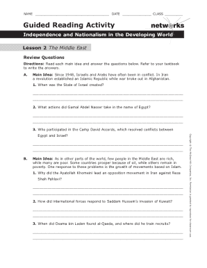 Middle East History Guided Reading Activity