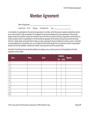 FSU PC RSO Member Agreement