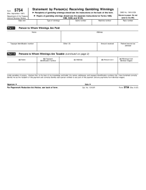 IRS Form 5754 Statement by Person(s) Receiving Gambling Winnings