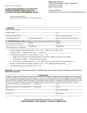 California Parent-Child Property Transfer Exclusion Form