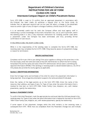 Interstate Compact Report on Child’s Placement Status