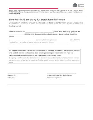 Declaration of Honour for Non-Academic Background Students