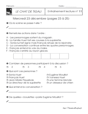 Le Chat de Tigali Reading Exercise