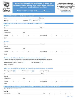 Finistère Adapted School Transport Request Form