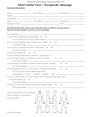 Client Intake Form – Therapeutic Massage